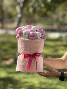 پک خرسی هدیه ولنتاین صورتی و سفید
